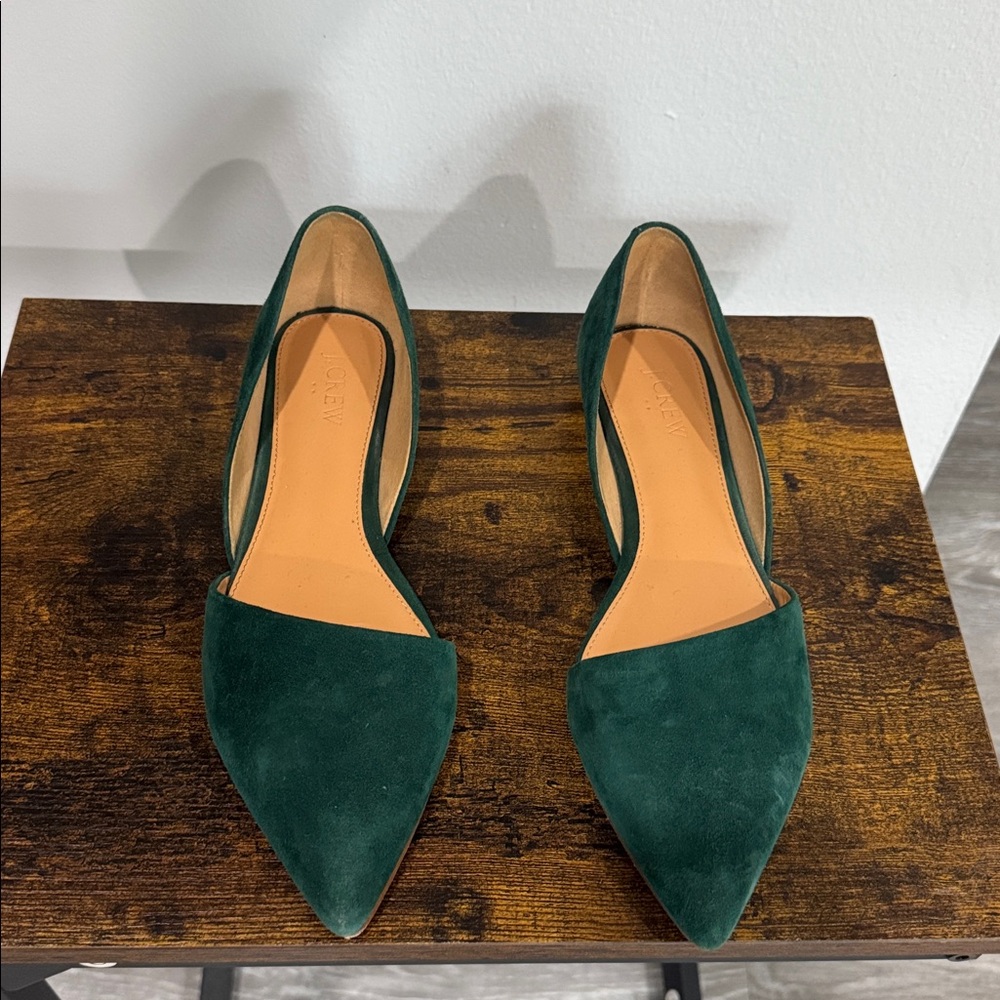J. Crew Zoe d'Orsay Flats Green Suede Leather Women's Flats sz 8 pointed toe
